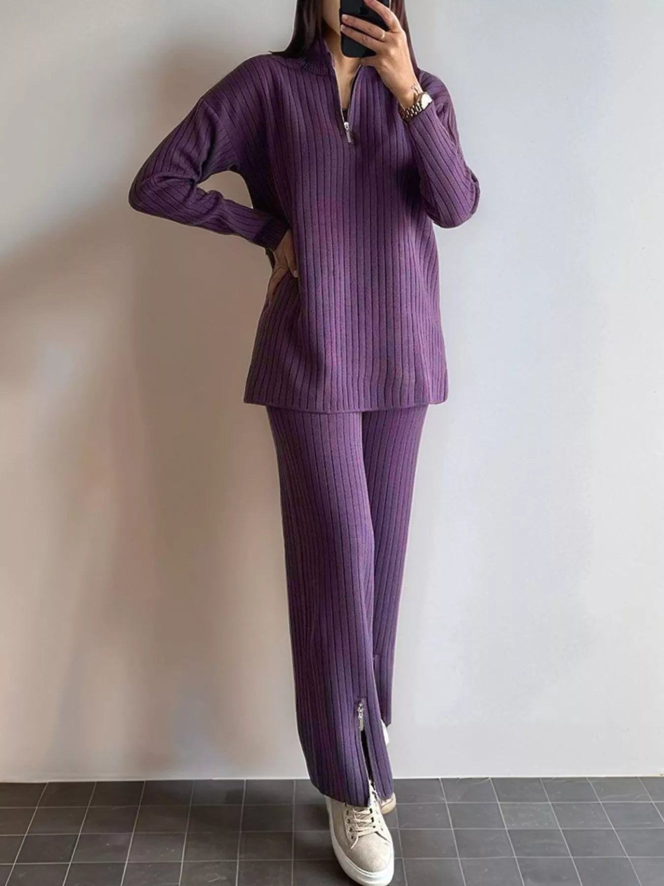 Ribbed Knit Top and Pants Set