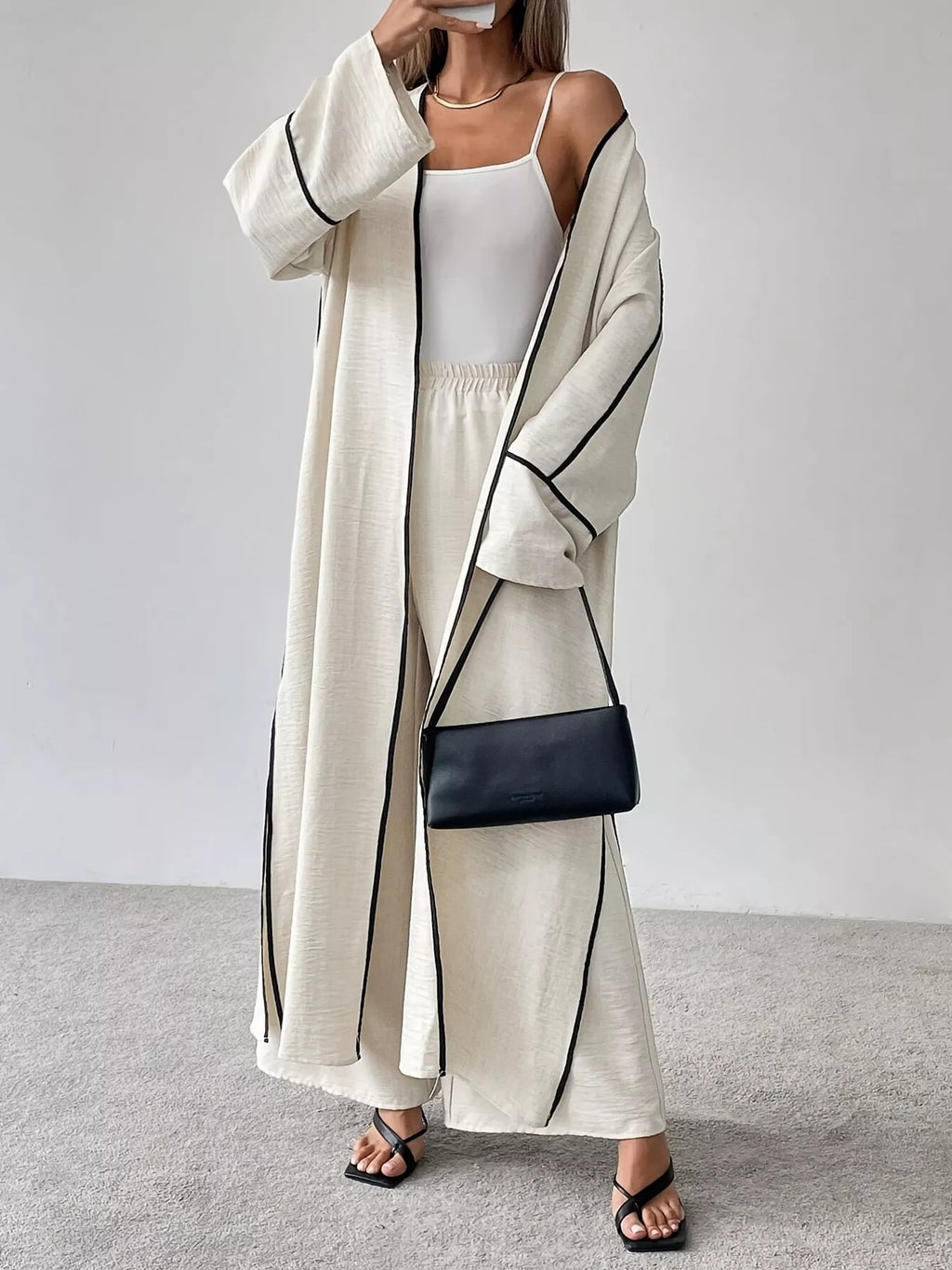 Contrast Trim Cardigan and Pants Set