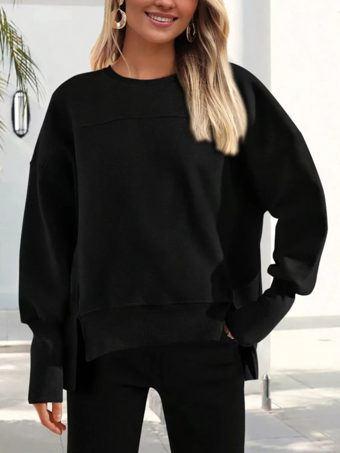 Casual Loose Side Slit Sweatshirt