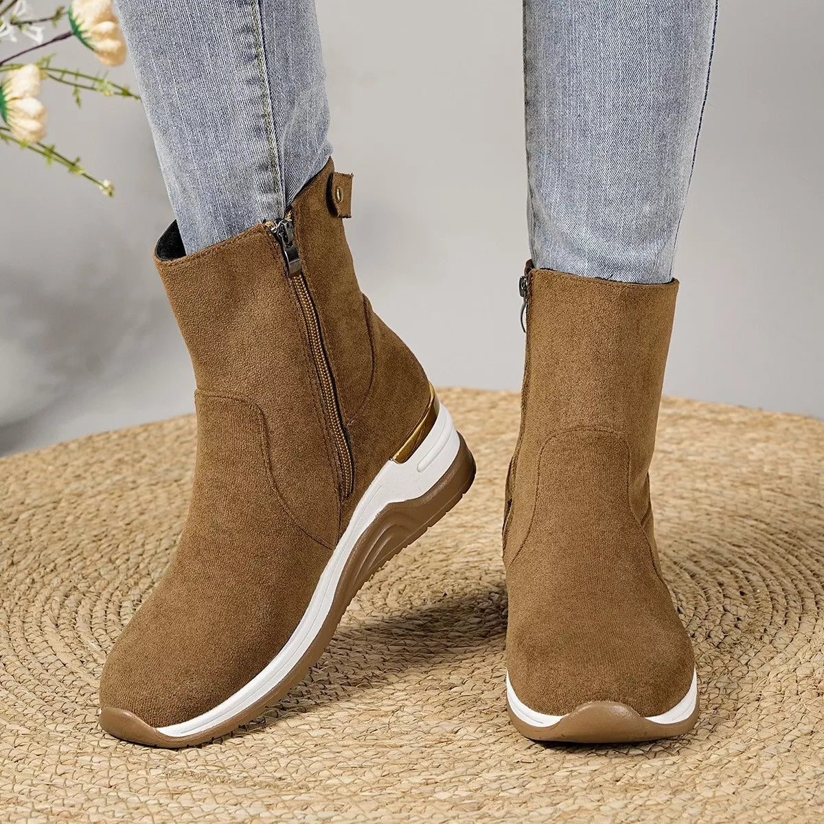 Suede Ankle Boots with Wedge Heel