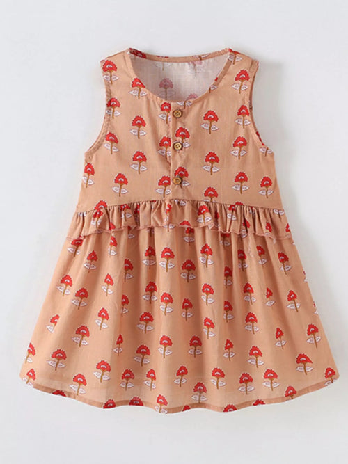 Children's Floral Print Sleeveless Ruffle Dress
