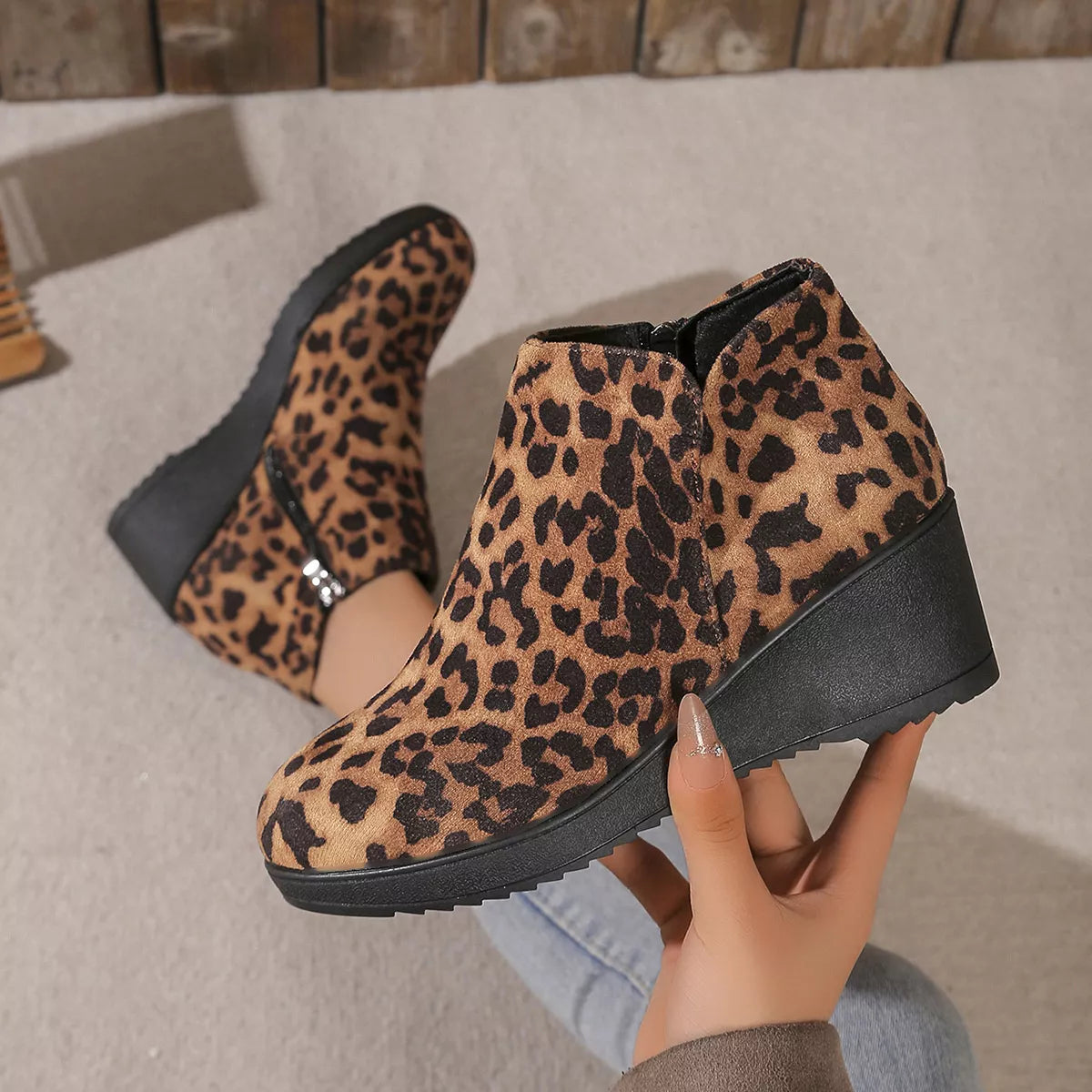 Round Toe Wedge Ankle Boots