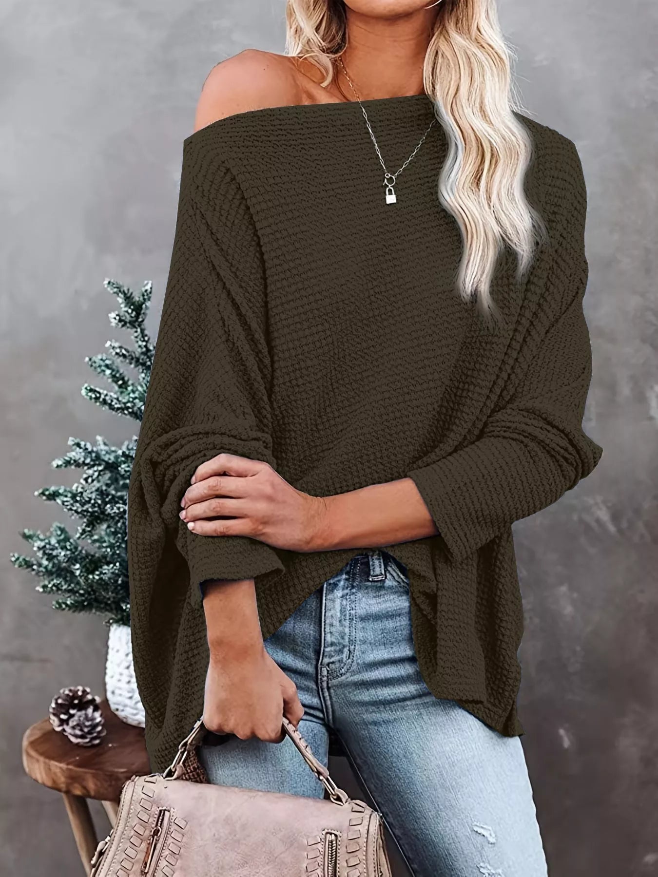 Waffle Knit Boat Neck T-Shirt