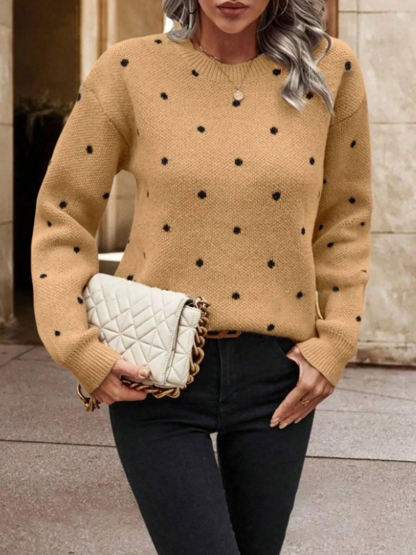Polka Dot Round Neck Sweater