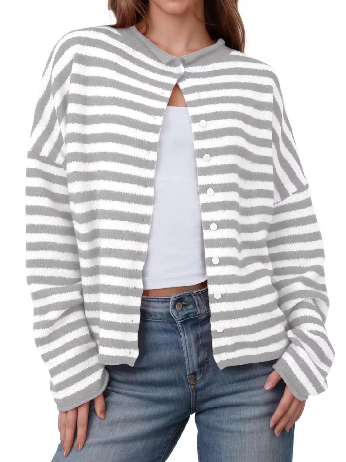 Striped Button-Down Knit Cardigan