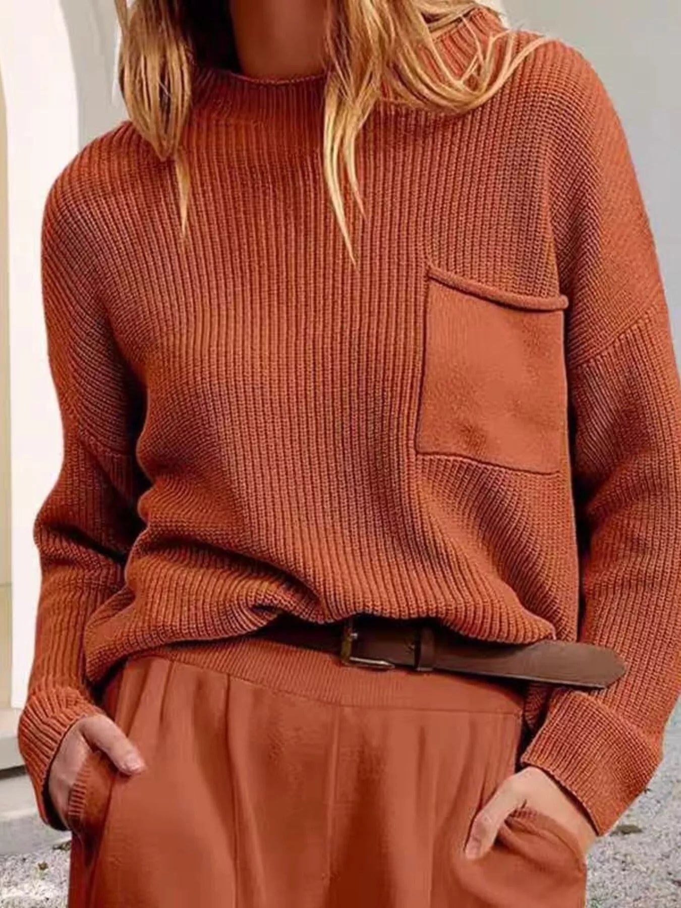 Pocket Detail Dropped Shoulder Sweater