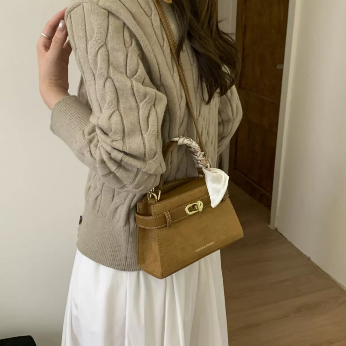 Suede Mini Crossbody Bag with Leather Strap