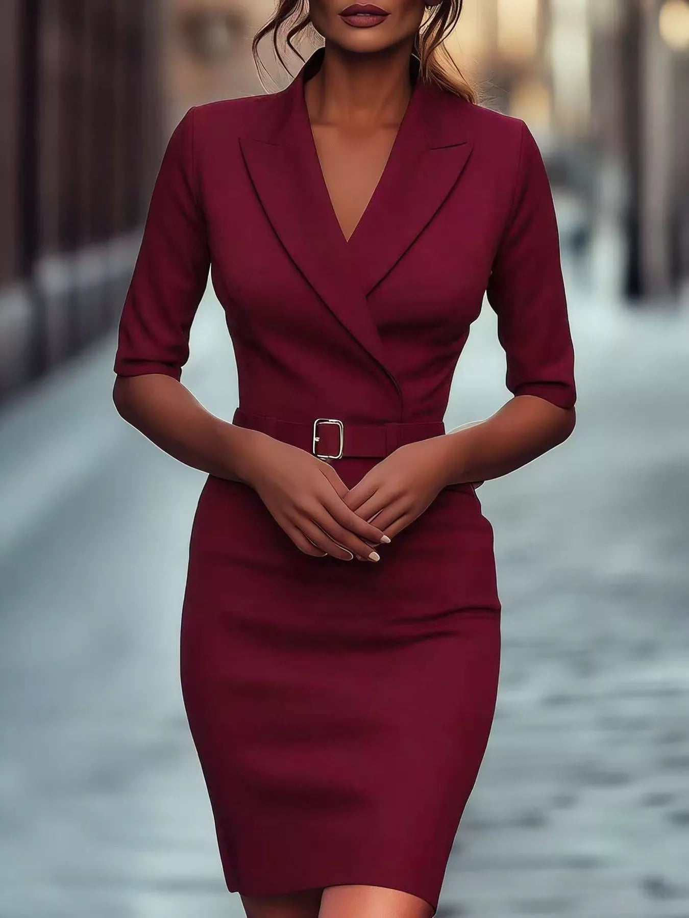 Surplice Half Sleeve Dress