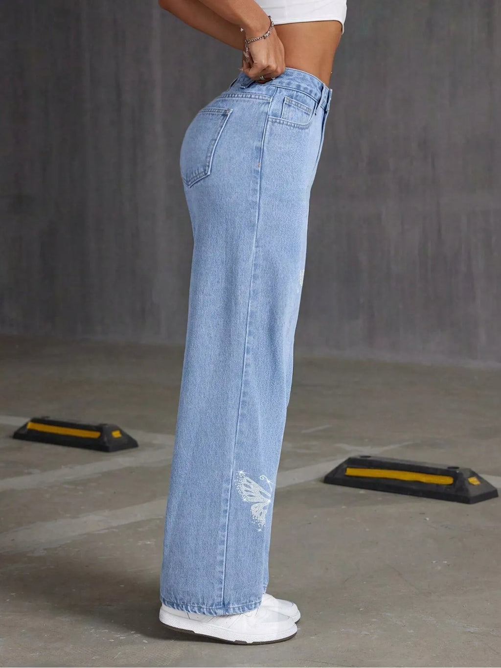 Butterfly Embellished Wide Leg Jeans