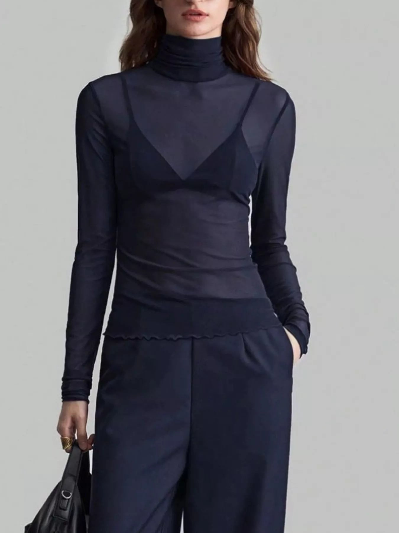Sheer Mesh Turtleneck Top