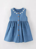 Children's Daisy Embroidered Denim Button-Down Dress