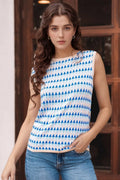 Stripe Geometric Print Round Neck Slim Fit Sweater Vest