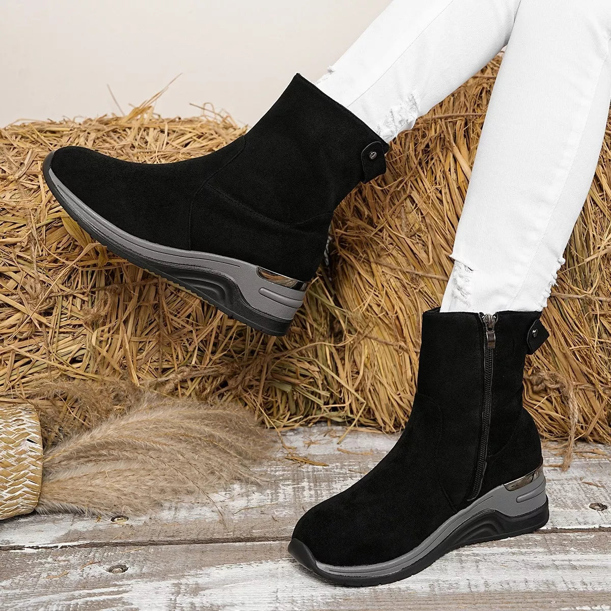 Suede Ankle Boots with Wedge Heel