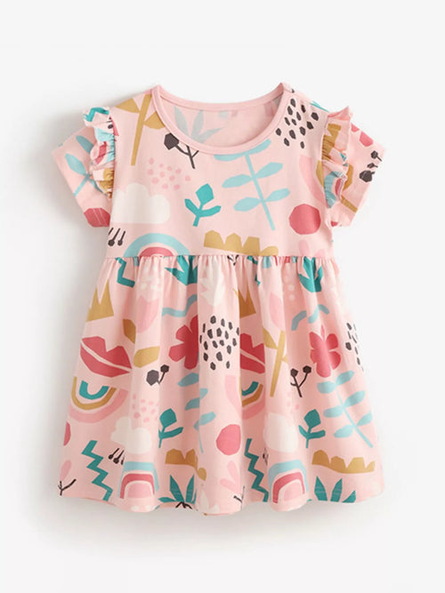 Children's Printed Ruffle Short Sleeve Casual Dress