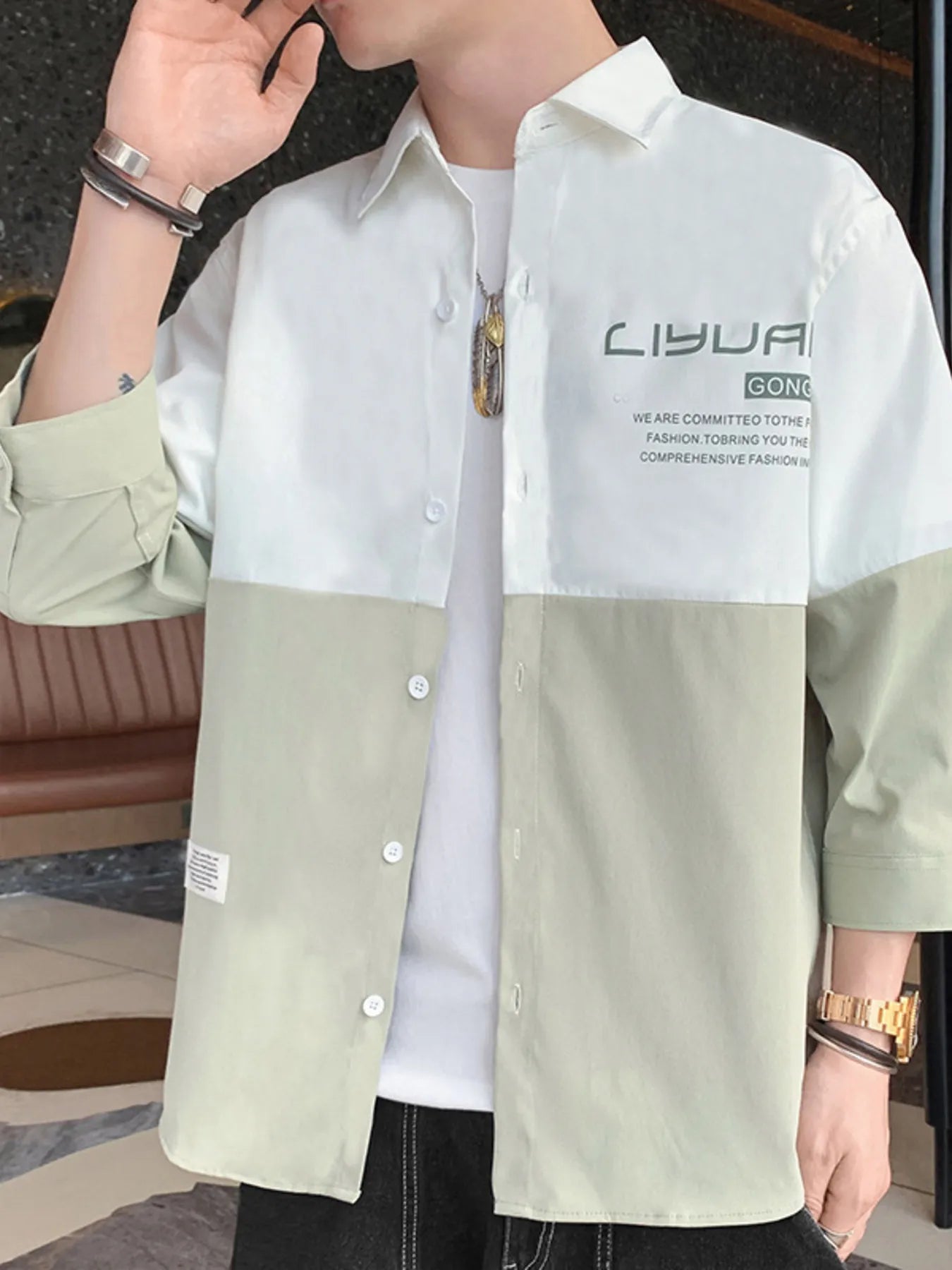 Children's Plus Size Two-Tone Casual Button-Down Shirt