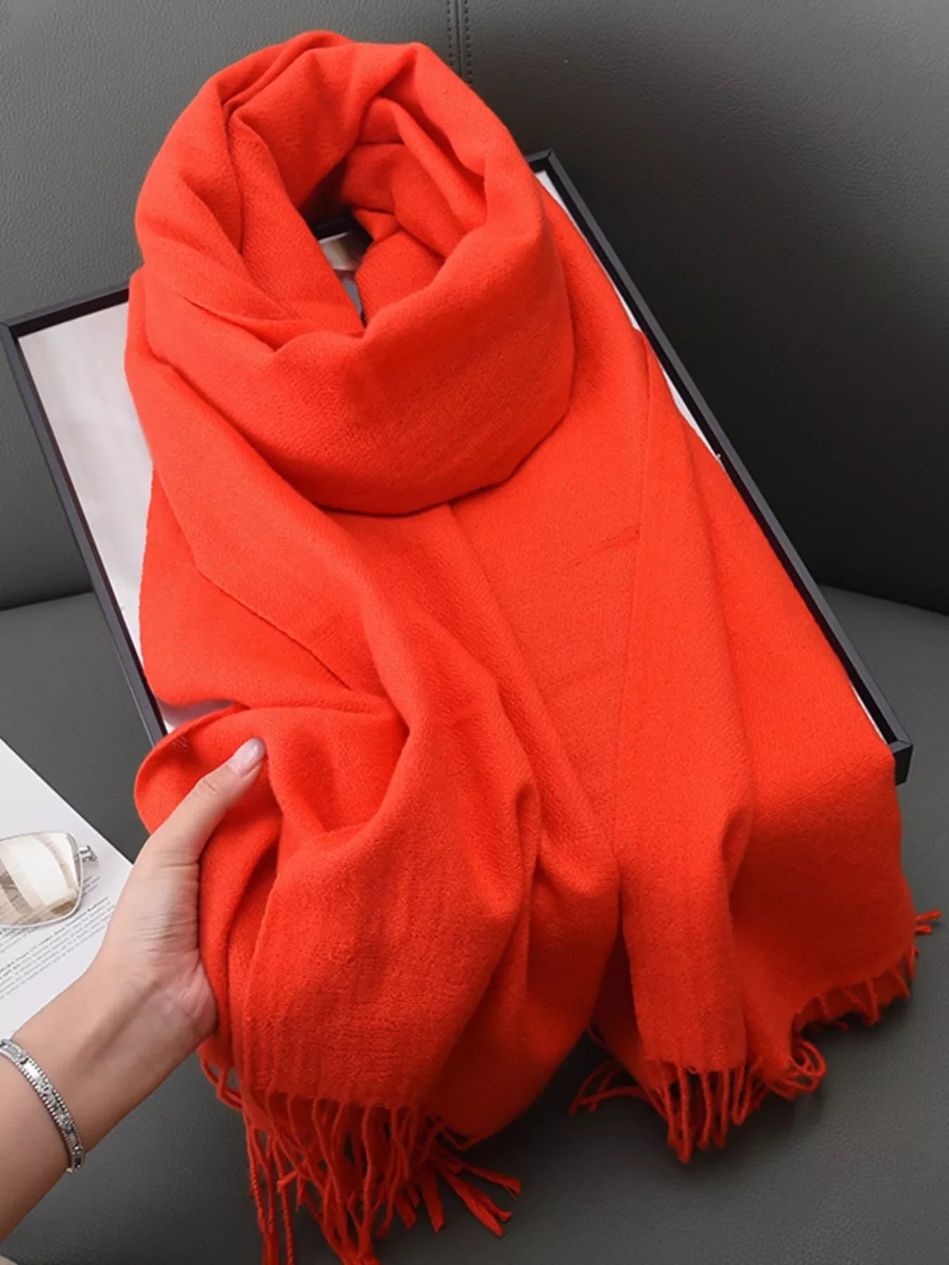 Solid Color Fringe Scarf