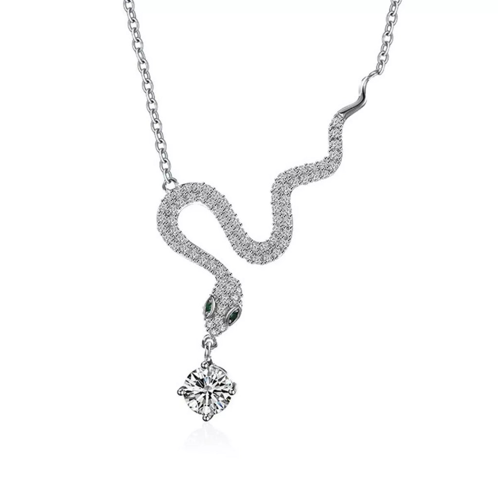 925 Sterling Silver Moissanite Snake Pendant Necklace