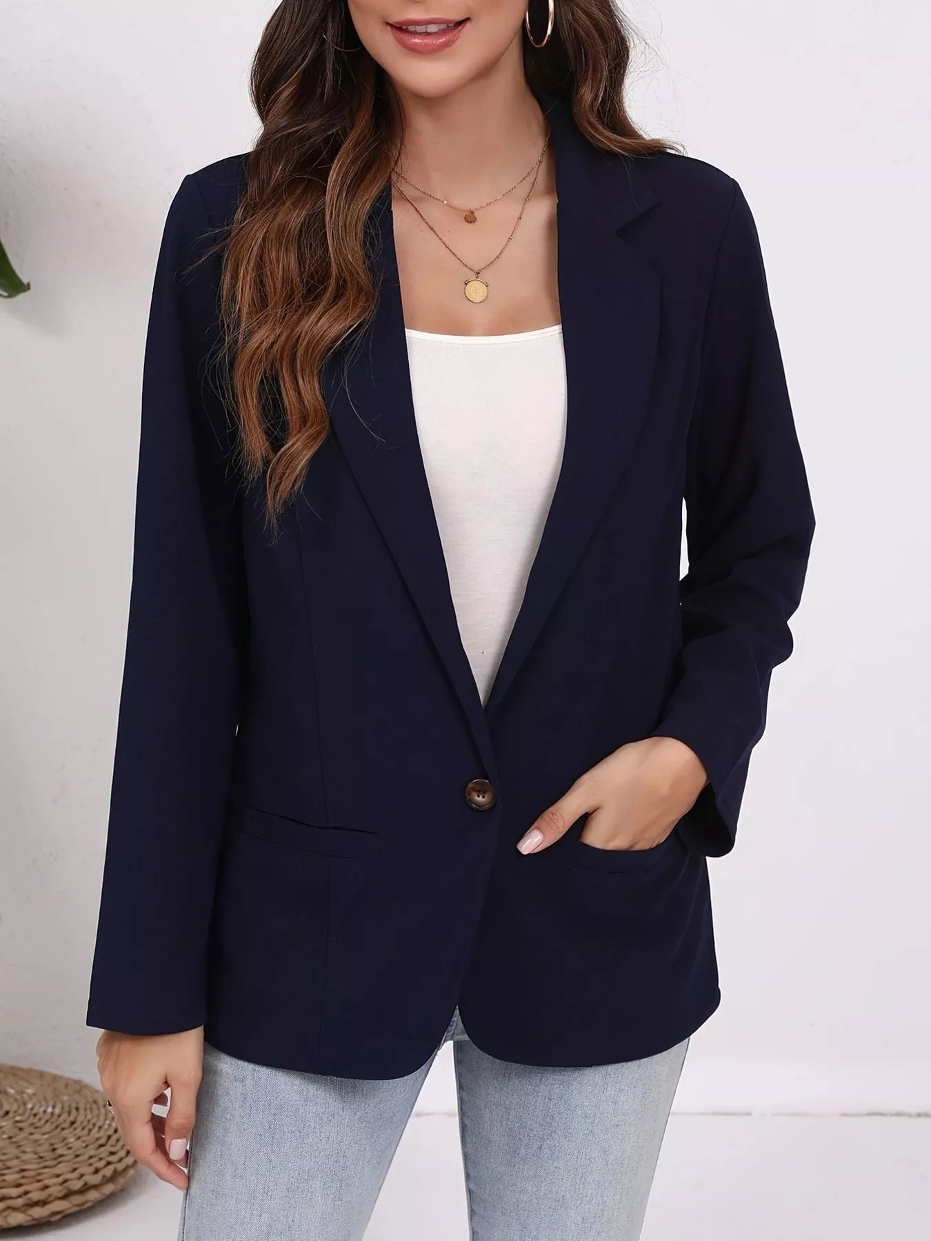 Plus Size Lapel Collar Single-Button Blazer