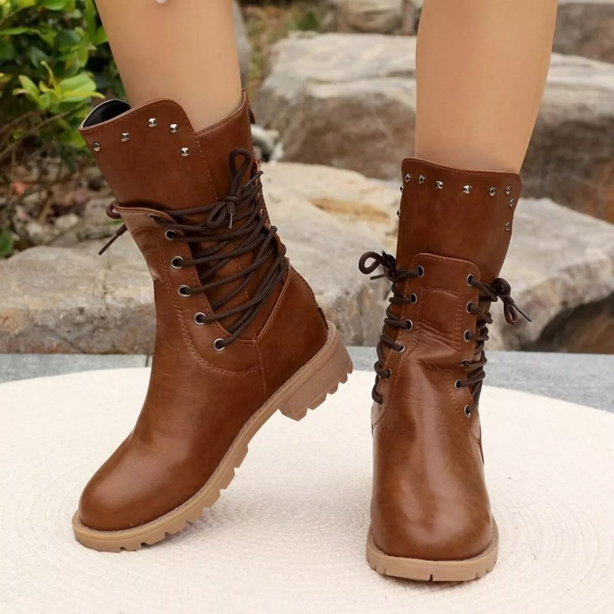 Studded Lace-Up Boots