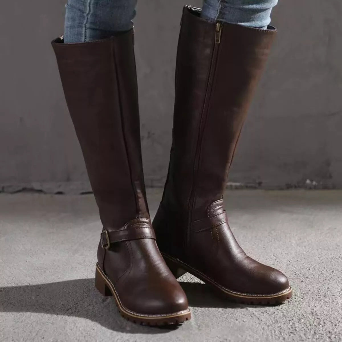 Round Toe Block Heels Boots