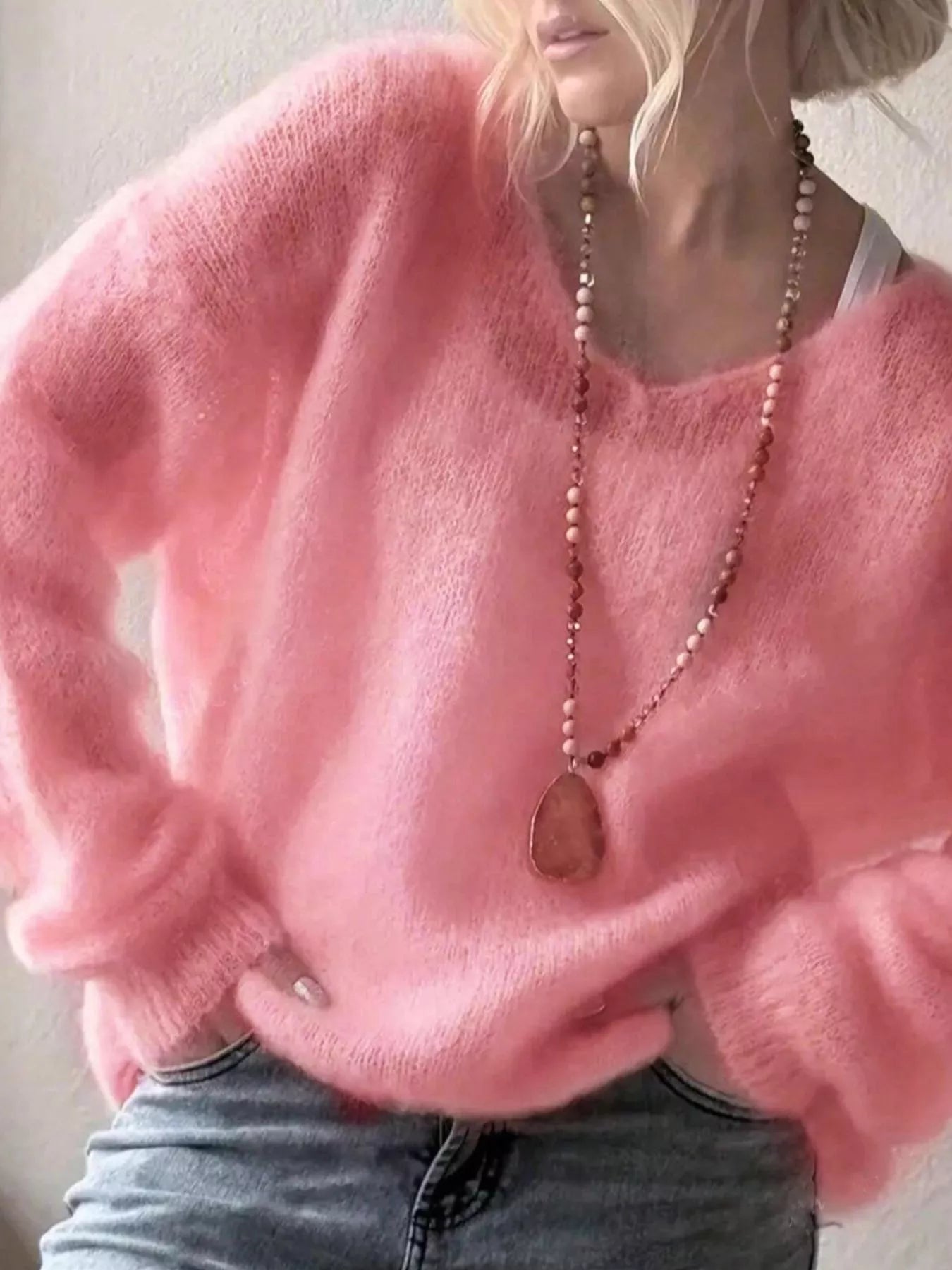 V-Neck Dropped Shoulder Sweater