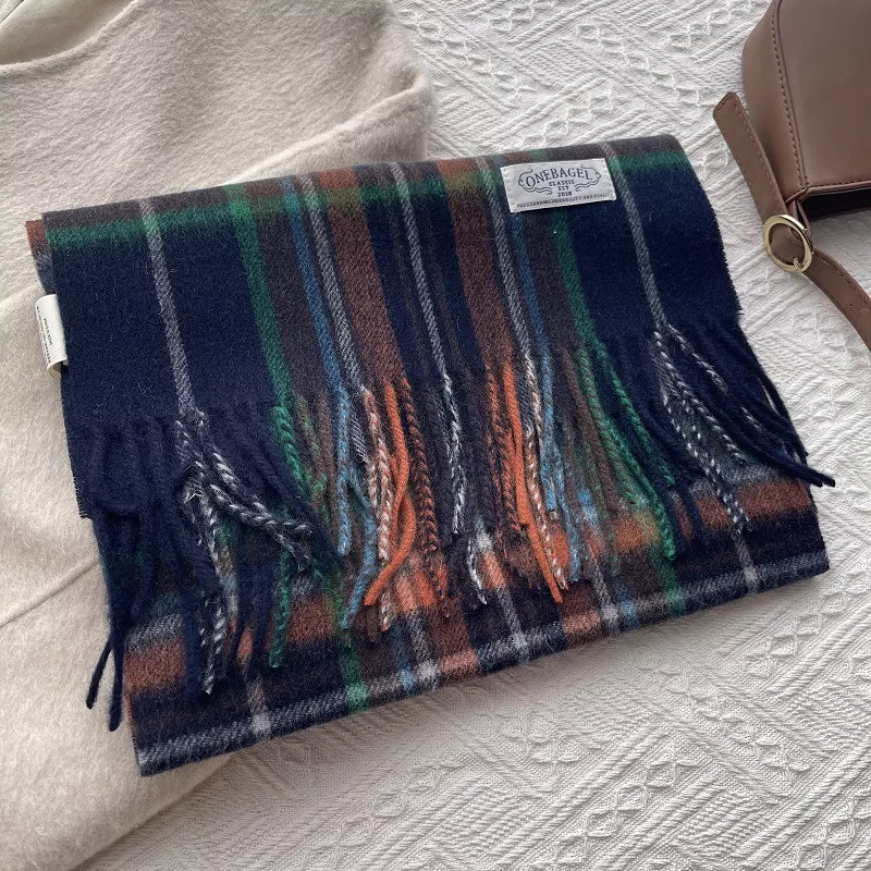 Wool Plaid Tassel Scarf