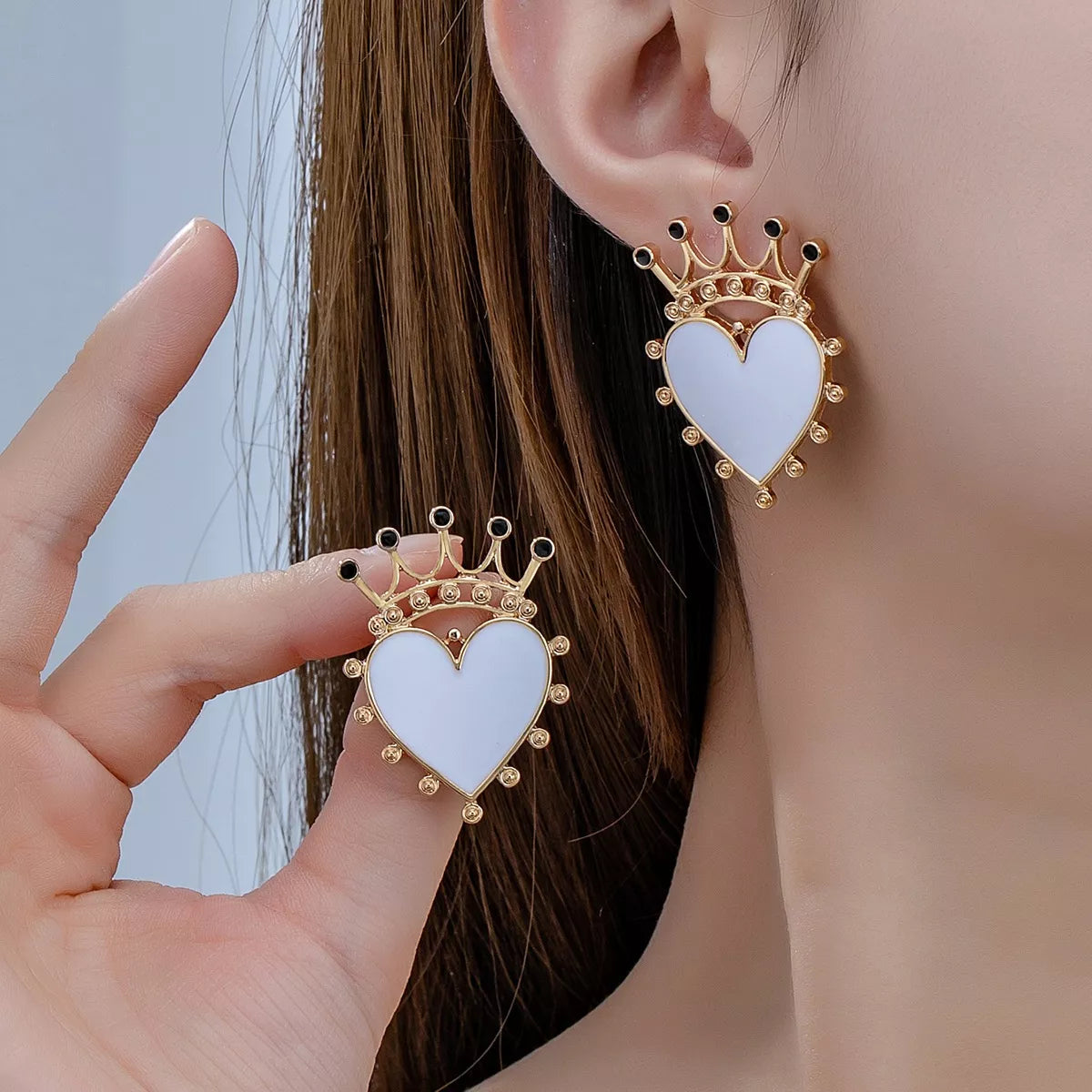 Crown Heart Stud Earrings