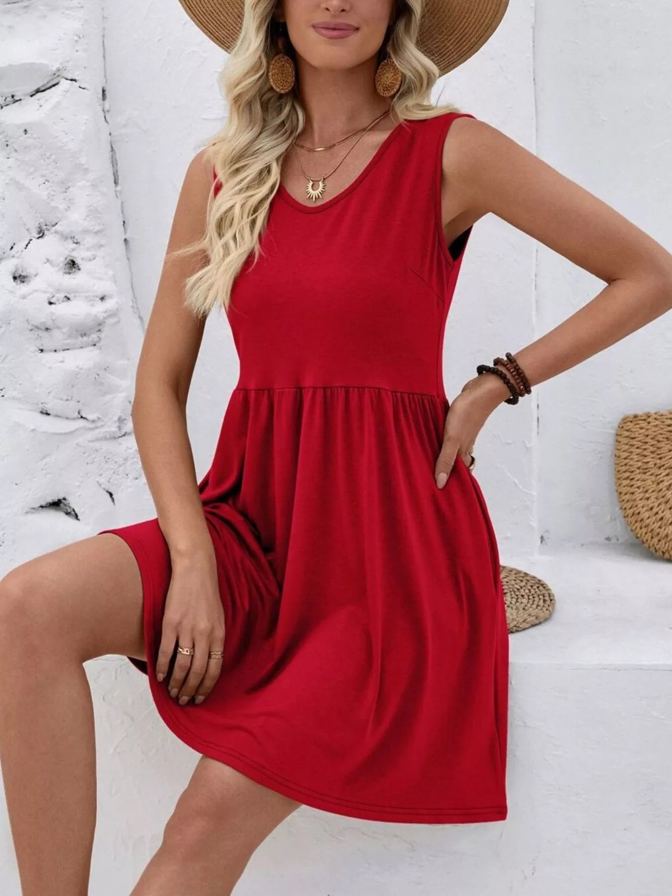 V-Neck Sleeveless Mini Dress