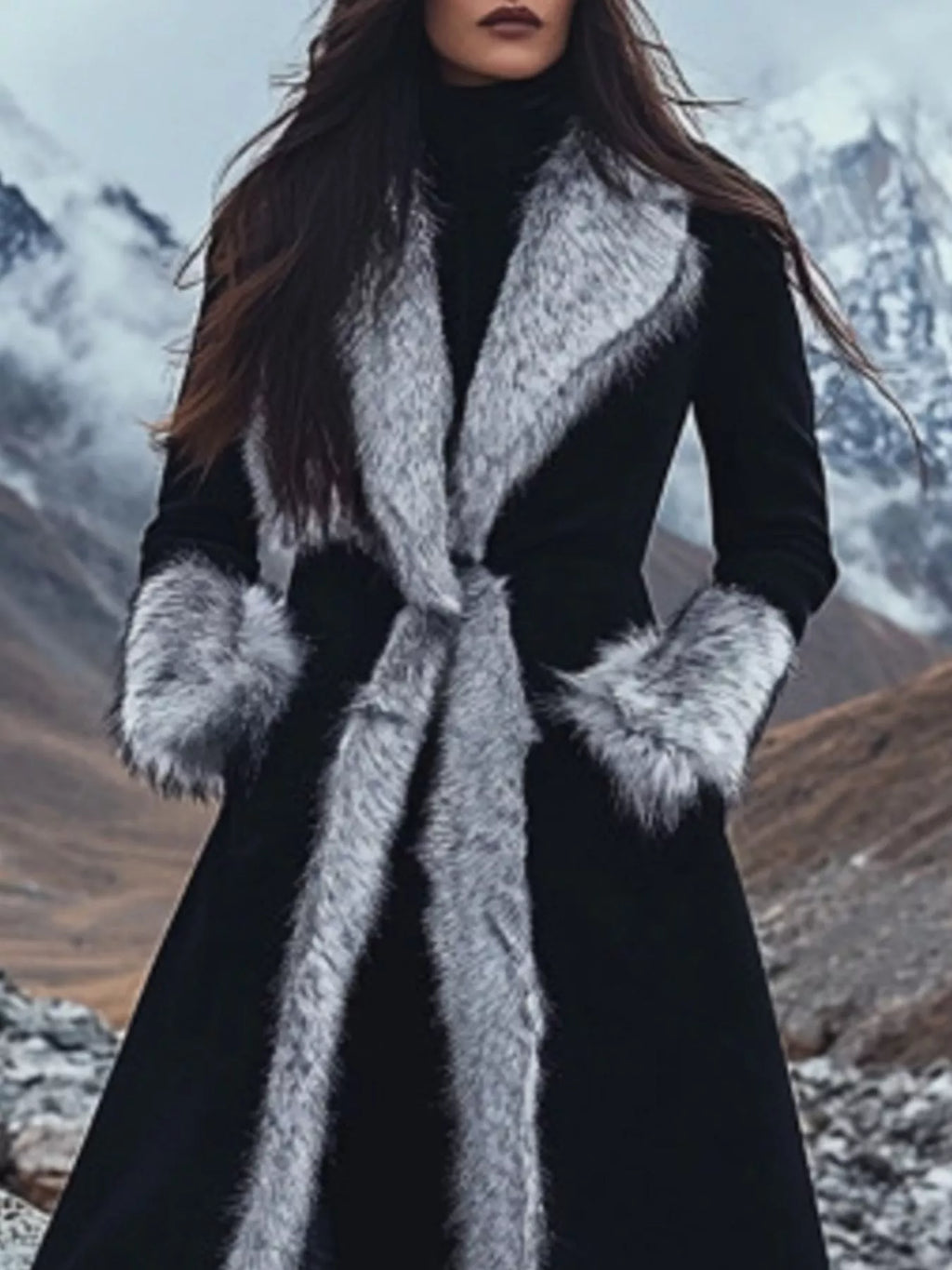 Full Size Faux Fur Trimmed Outerwear Plus Size