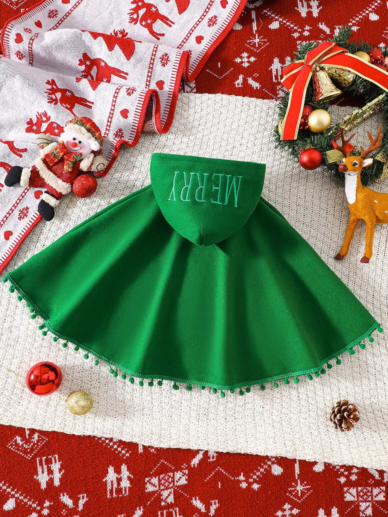 Children's Reindeer Embroidered Christmas Cape Outerwear