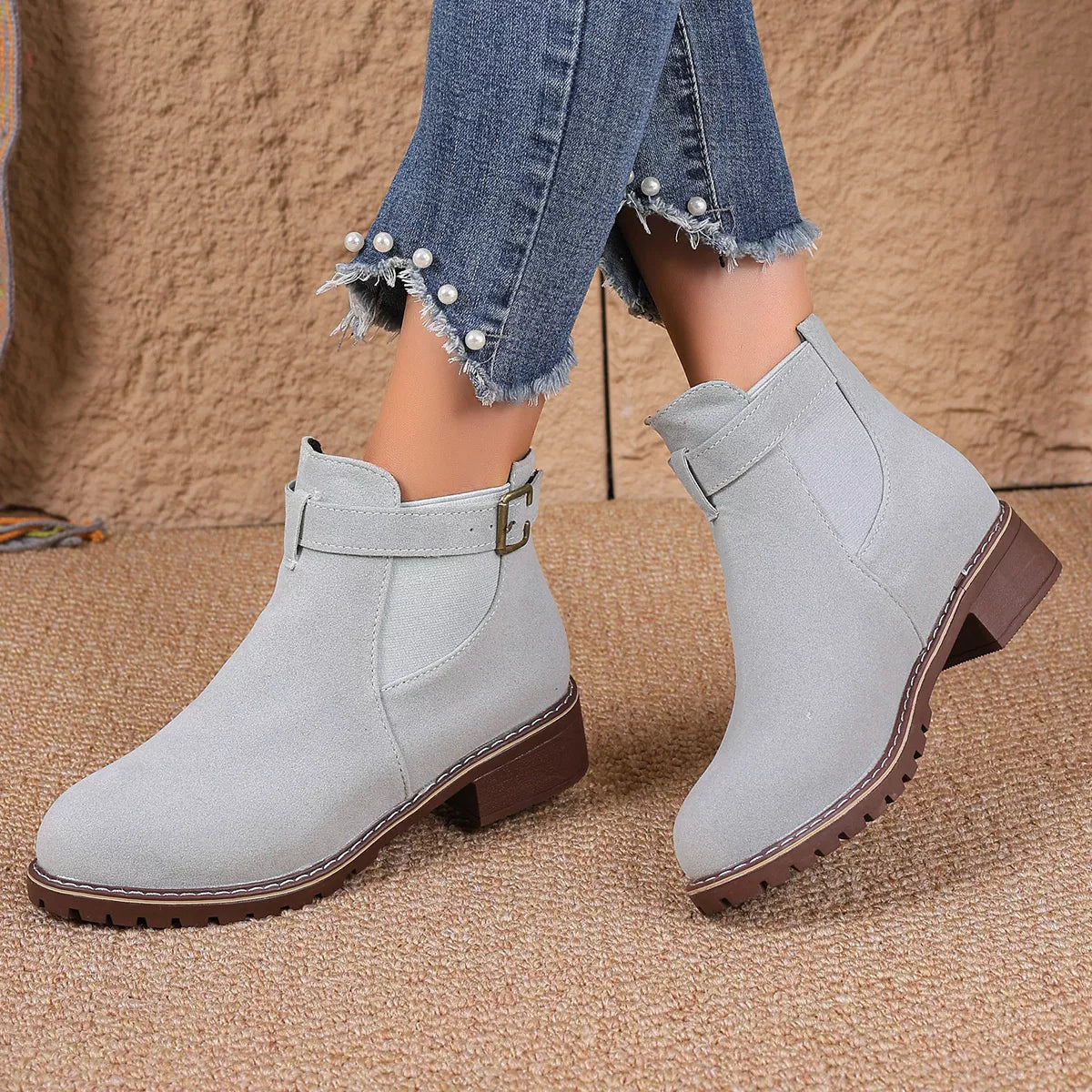 Round Toe Block Heels Boots