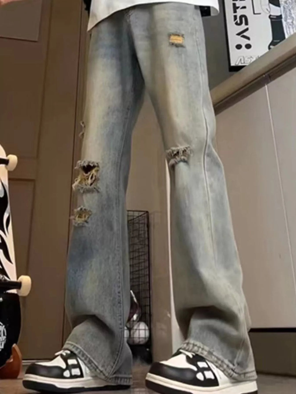 Men's Full Size Distressed Wide Leg Jeans Plus Size