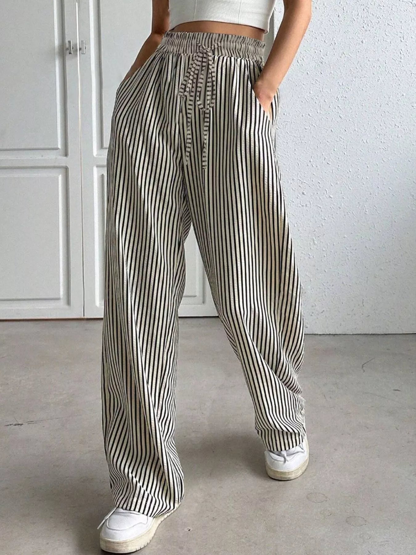 Striped High-Waisted Wide Leg Pants