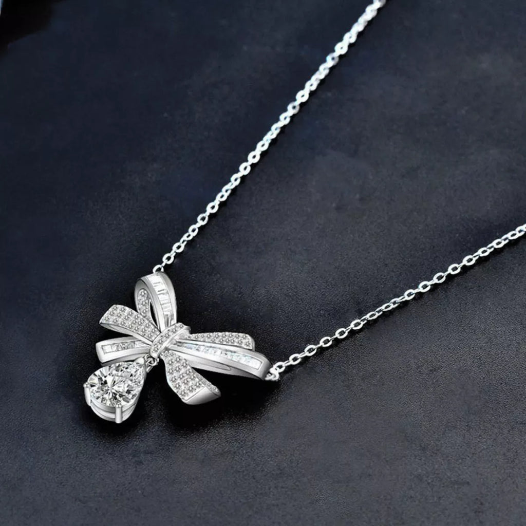 2 Carat Moissanite 925 Sterling Silver Bowknot Necklace