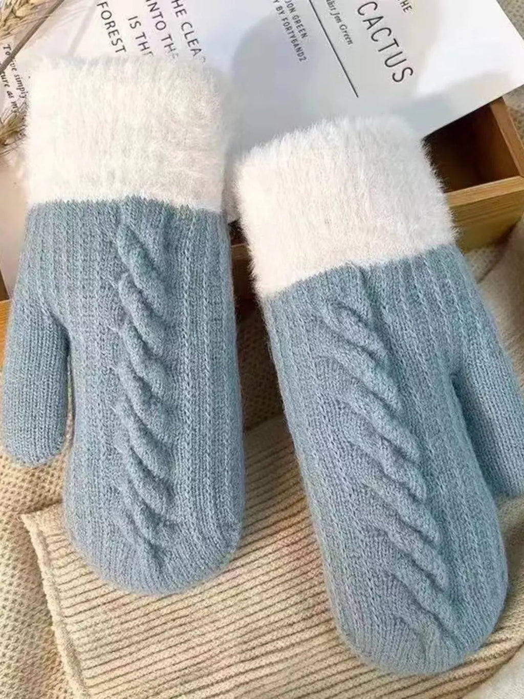 Cozy Knit Mittens with Fur Cuff
