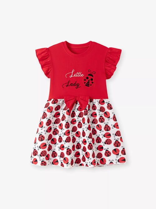 Children's Ladybug Print Ruffle Sleeve Dress