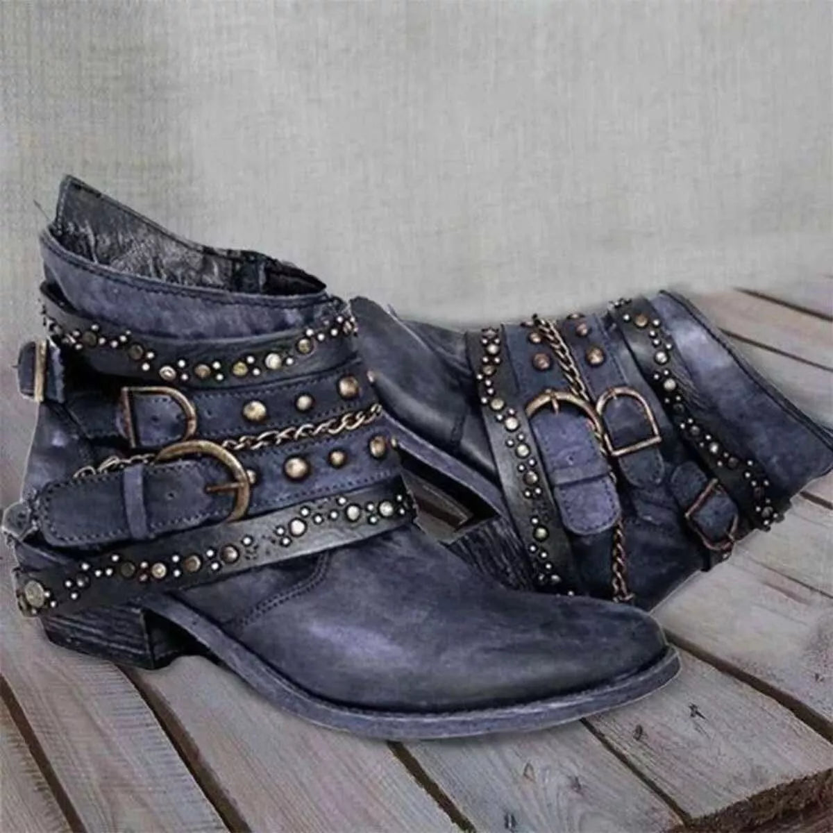 Studded Buckle Ankle Boots
