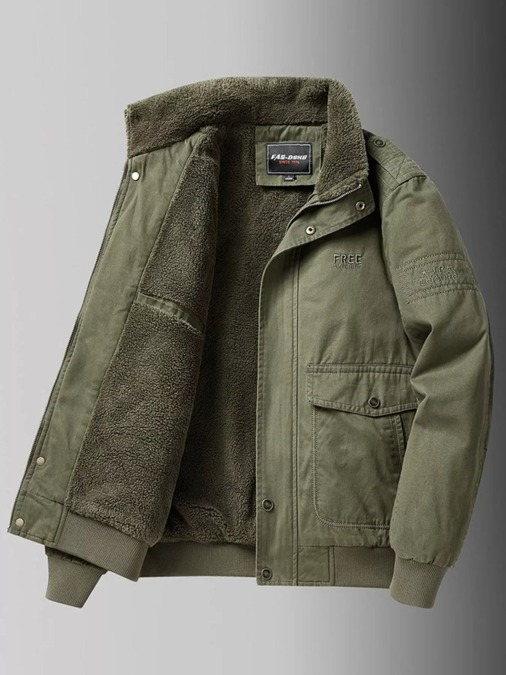 Men's Plus Size Warm Fleece Lined Zip Up Jacket