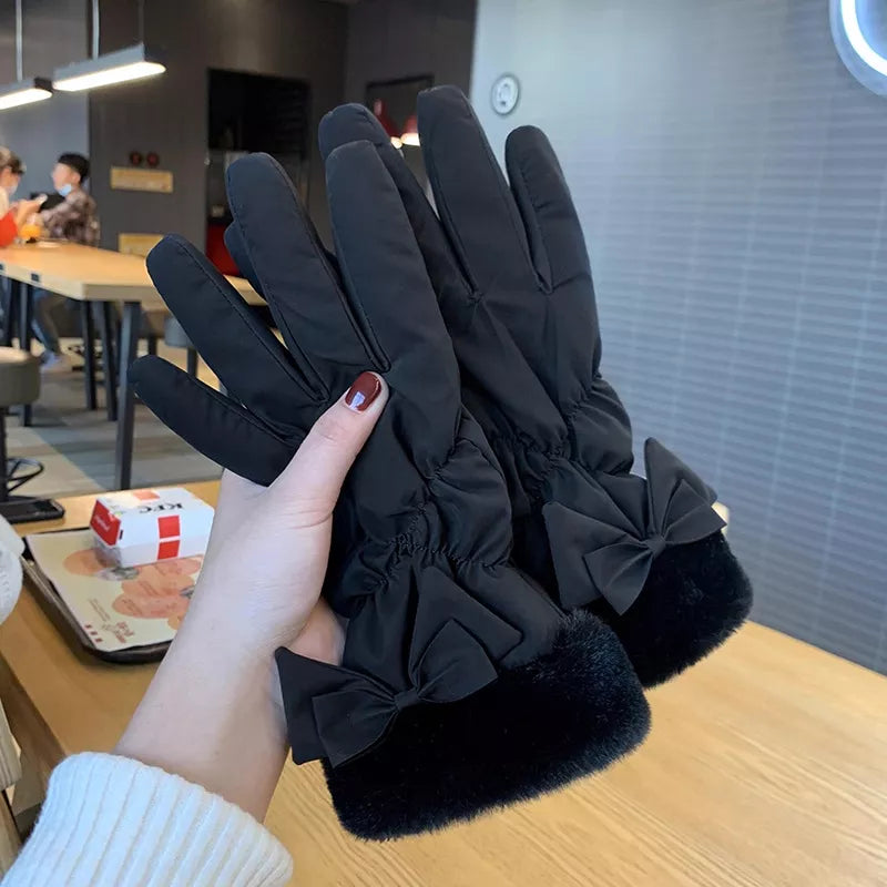 Warm Fleece Lined Bow Gloves