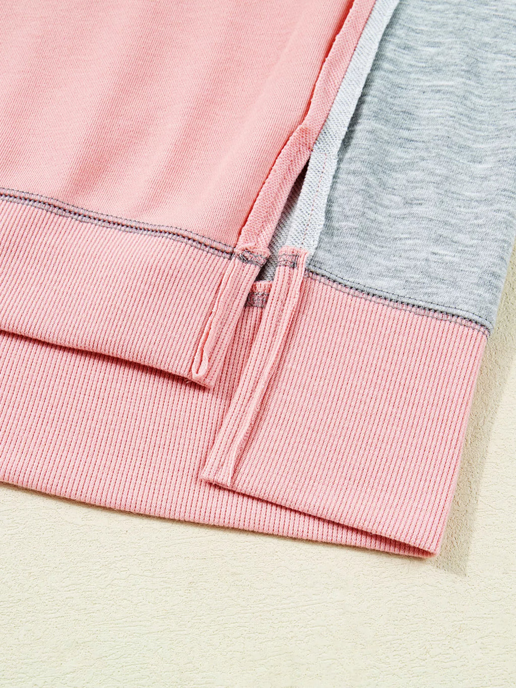 Exposed Seam Color Block Patchwork Slit Cuffs Oversize Sweatshirt
