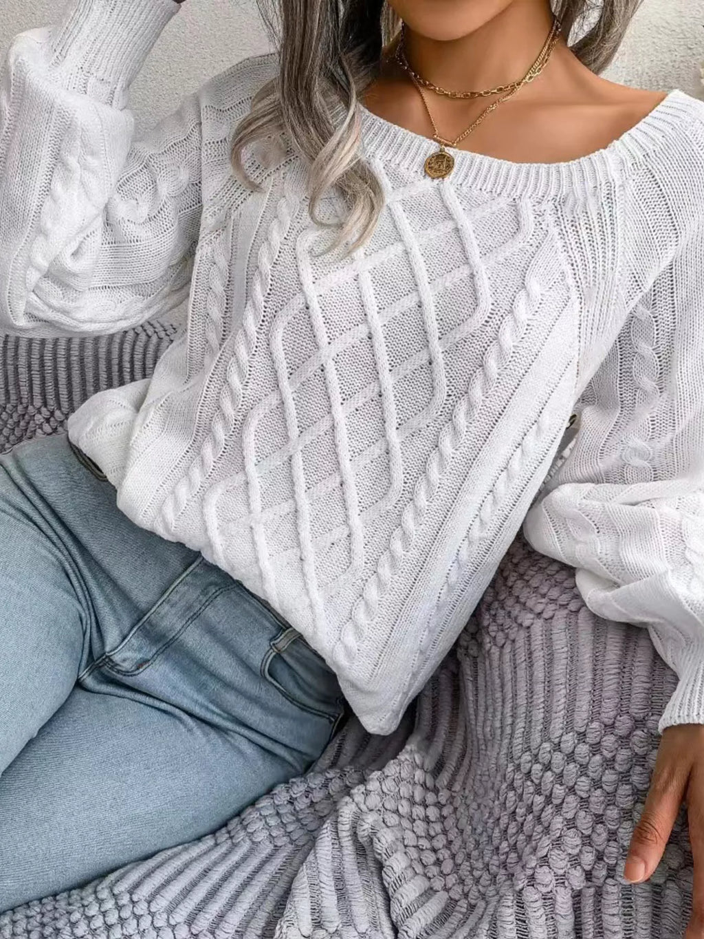 Cable Knit Round Neck Sweater