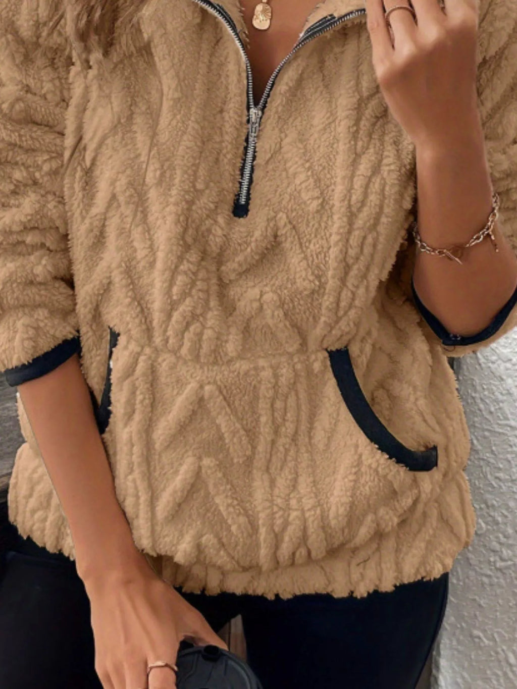 Full Size Sherpa Half Zip Sweatshirt Plus Size