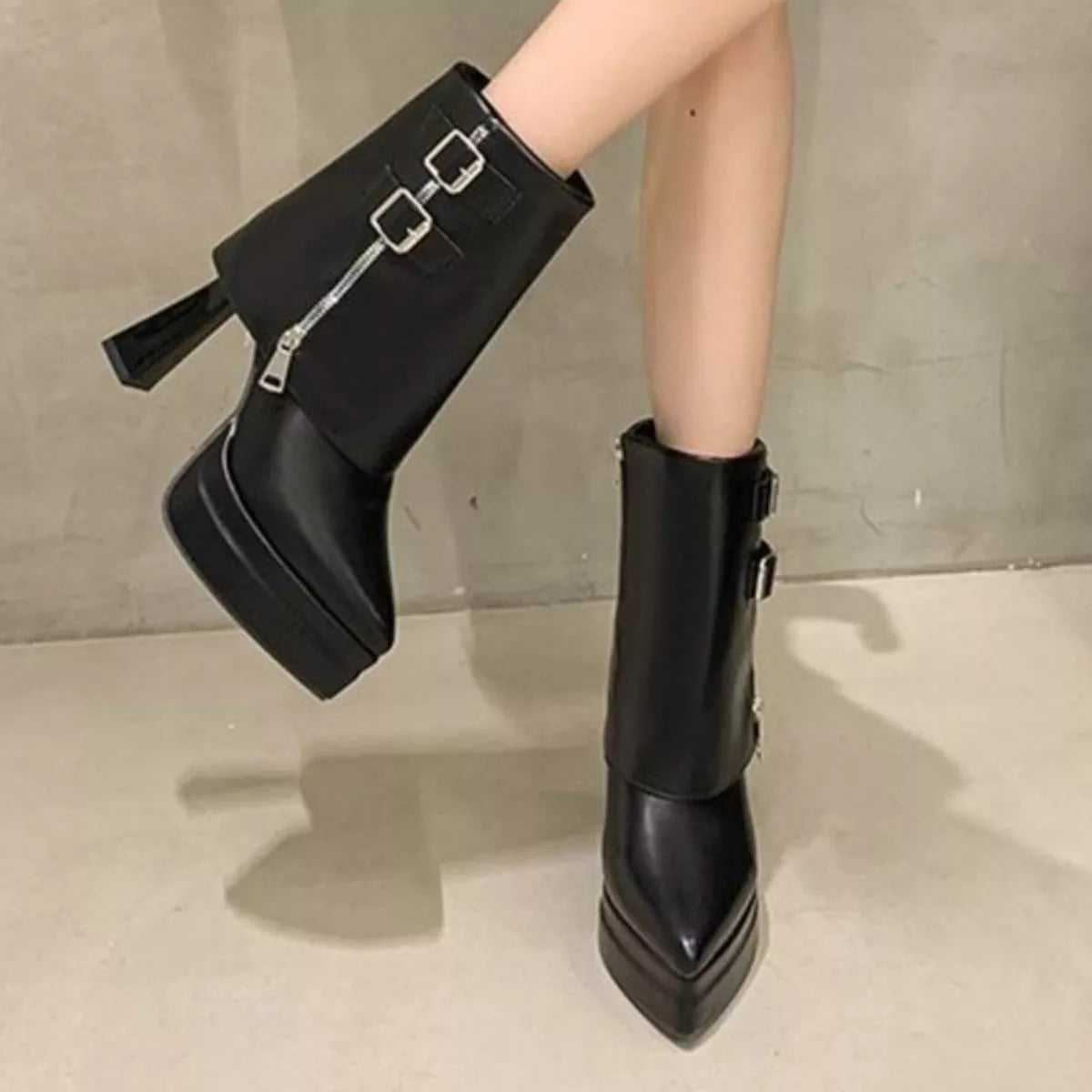 Point Toe Block Heels Boots