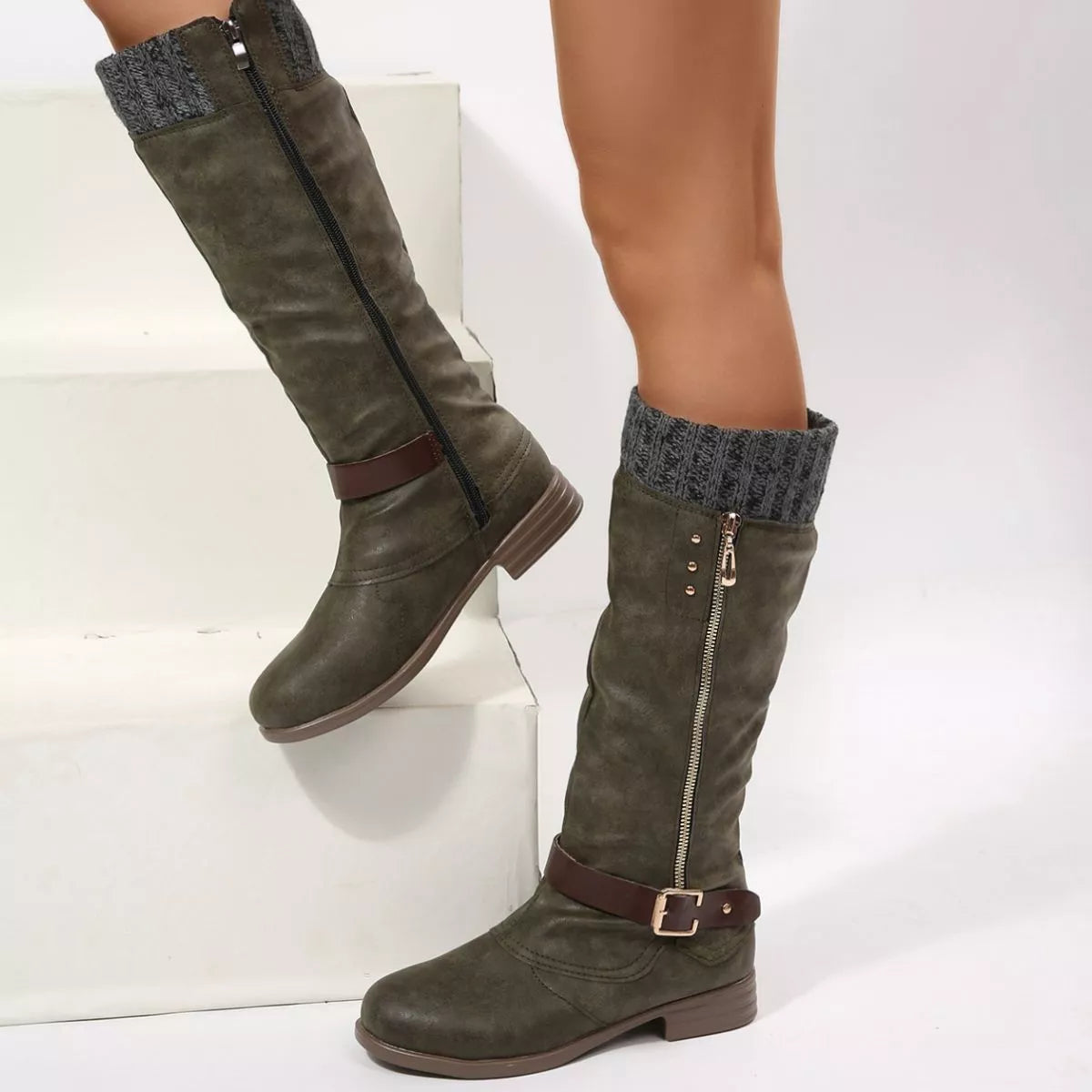 Round Toe Block Heels Boots