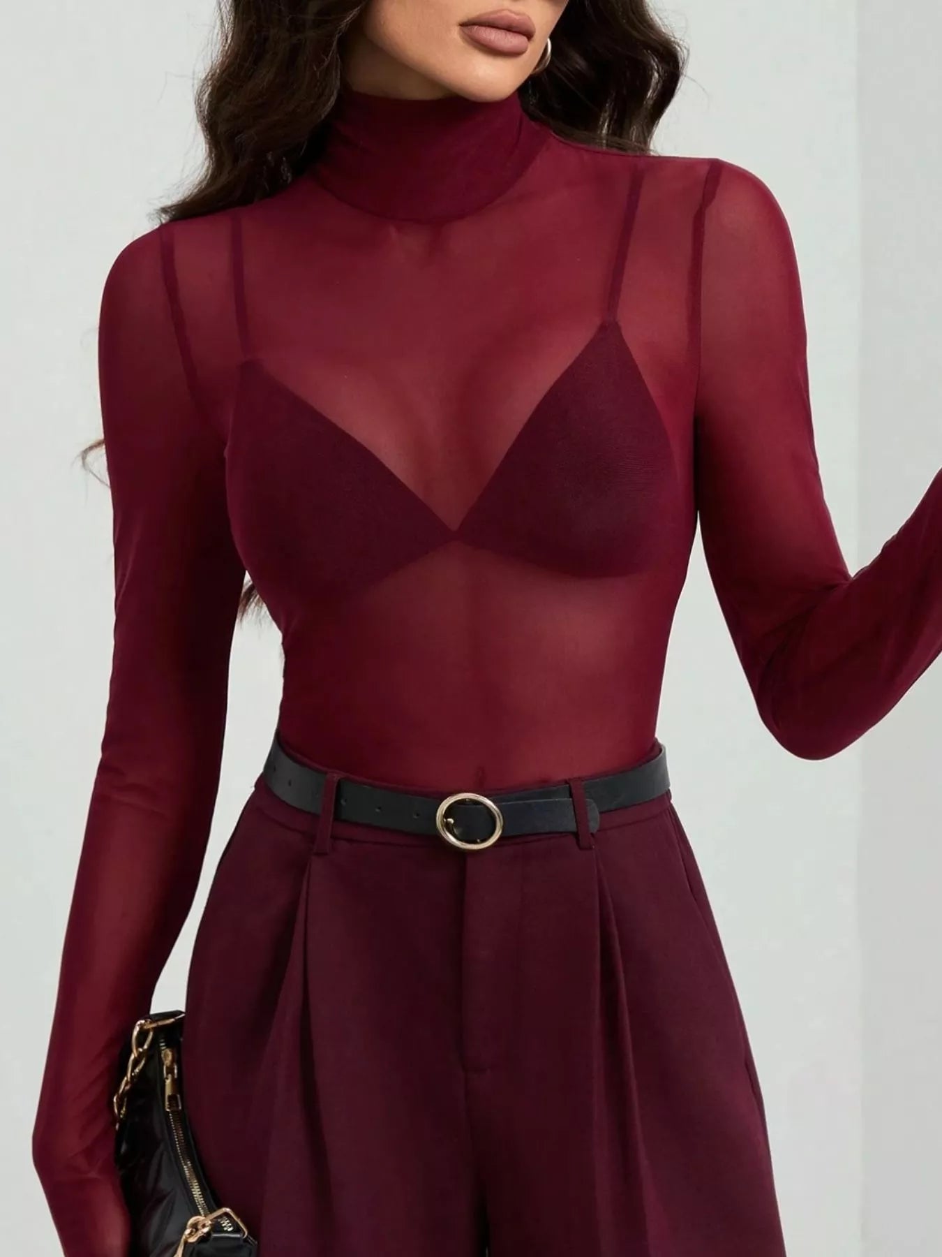 Sheer Mesh Turtleneck Top