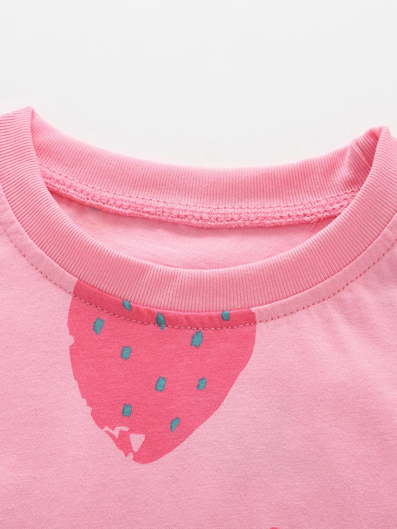 Children's Strawberry Print Round Neck Tee and Shorts Set