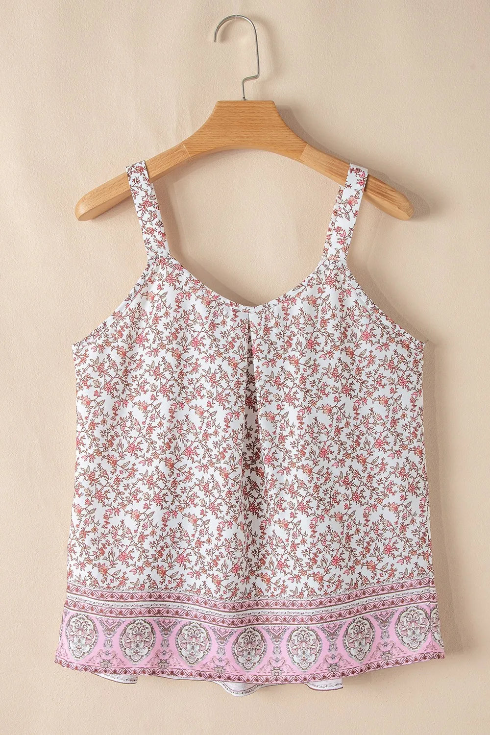 Floral Pleated Detail Scoop Neck Tank