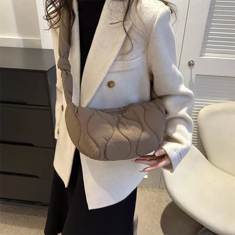 Solid Color Quilted Crossbody Bag