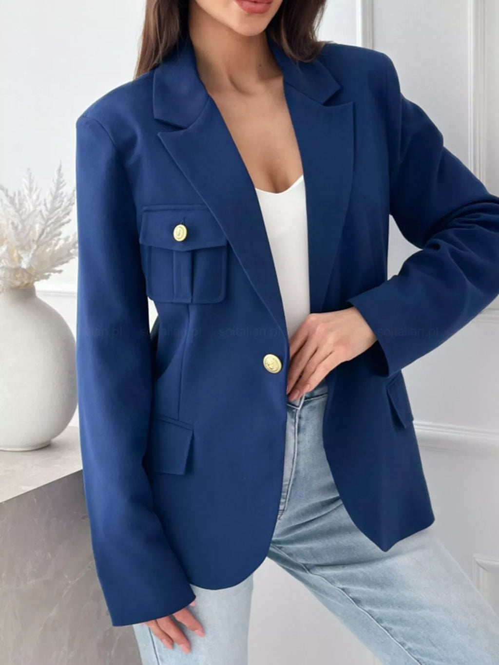 Lapel Collar One Button Blazer