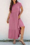Solid Color High Waist Pocketed Tee Dress